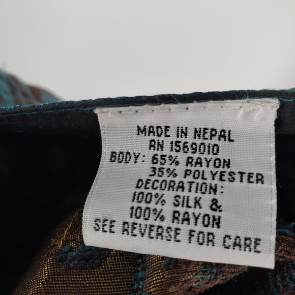Yak Magik Teal Brown Open Front Silk Blazer Jacket Size Small - Picture 13 of 16